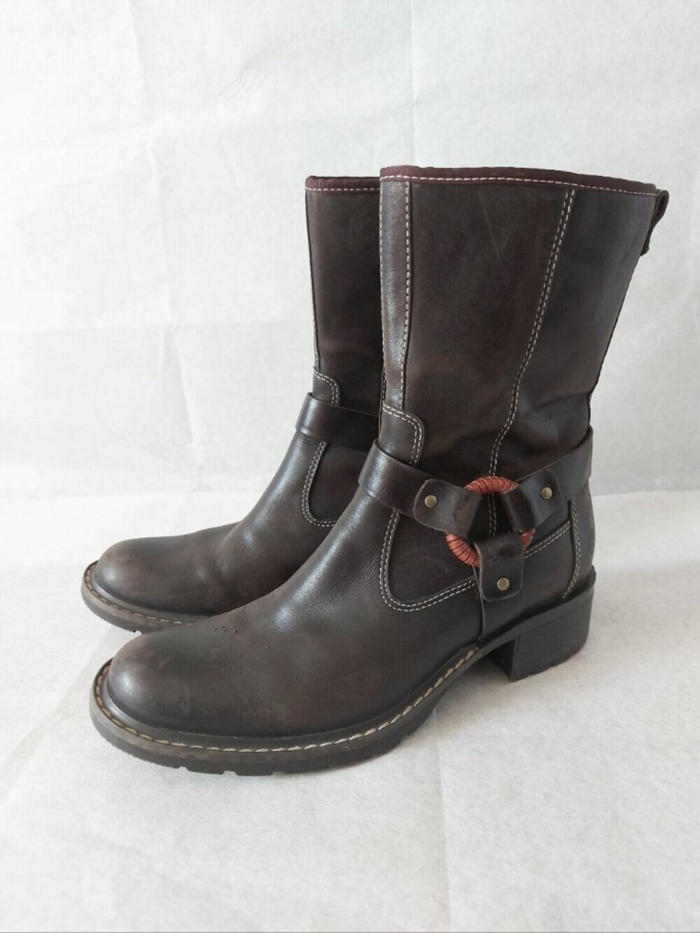 Timberland Women Leather Ring Harness Boots Size 7 M Biker Moto Rugged Zipper